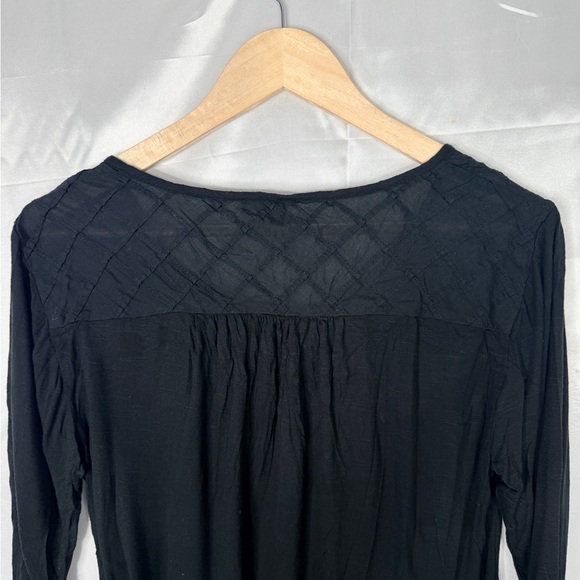 Lucky Brand Black Boho Top XL Quilted Detail Keyhole 3/4 Sleeve Blouse - Picture 6 of 6